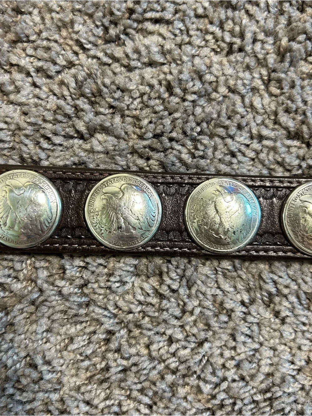 Vintage Justin Leather Coin Concho Belt with Silver Buckle
